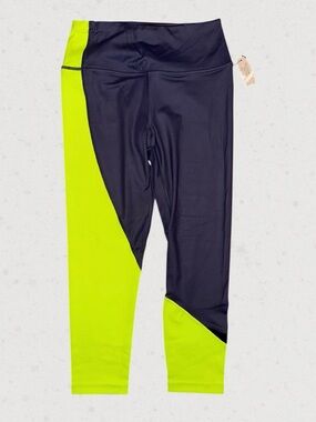 Victoria's Secret Gray and Neon Yellow Colorblock Workout Leggings